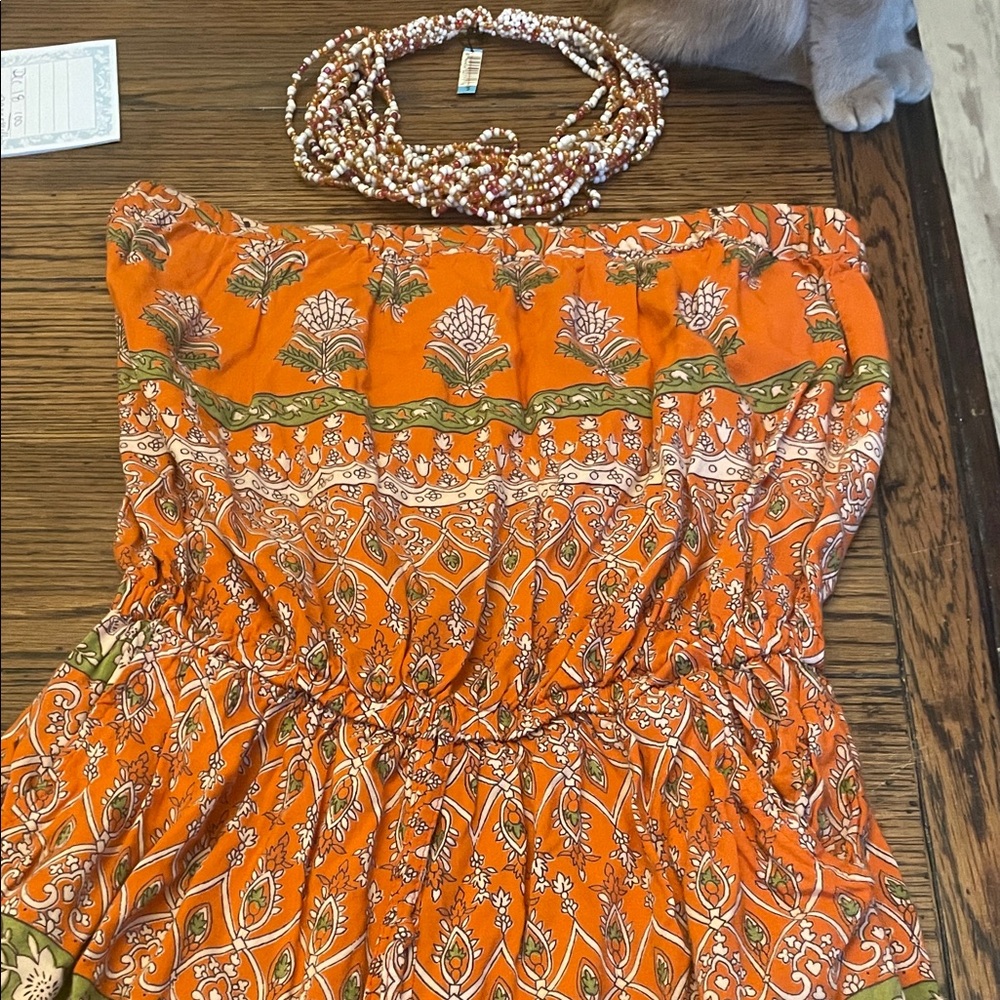 Orange and Green Strapless Romper - Picture 2 of 8